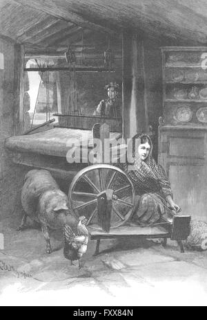 Irlanda: Irlandese, lato telaio del tessitore spinner, antica stampa 1888 Foto Stock