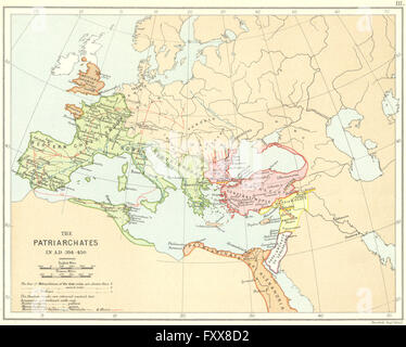 Europa religiosa 394-450AD:Patriarcati.Goti Vandali Unni movimenti, 1897 Mappa Foto Stock