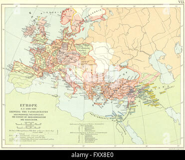 I RELIGIOSI Europa 1066-1096annuncio: Patriarcati Province eresie Islam, 1897 Mappa Foto Stock