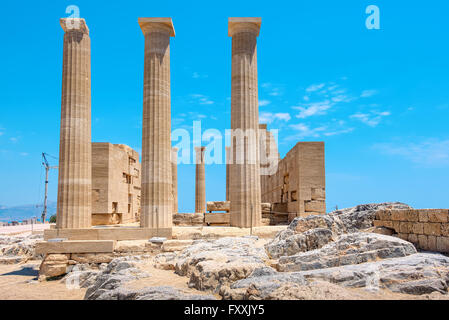 Tempio di Atena Lindia sull'Acropoli. Rhodes, isole Dodecanesi, Grecia, Europa Foto Stock