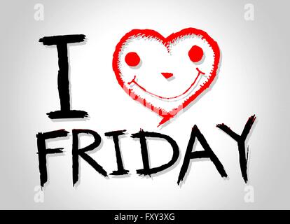 Io amo il venerdì e il tipo di font con segni io amo i fine settimana Illustrazione Vettoriale