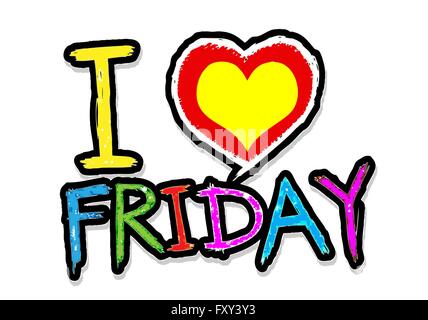 Io amo il venerdì e il tipo di font con segni io amo i fine settimana Illustrazione Vettoriale