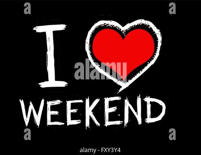 Io amo il venerdì e il tipo di font con segni io amo i fine settimana Illustrazione Vettoriale