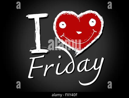 Io amo il venerdì e il tipo di font con segni io amo i fine settimana Illustrazione Vettoriale