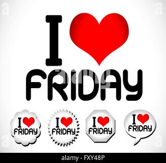 Io amo il venerdì e il tipo di font con segni io amo i fine settimana Illustrazione Vettoriale
