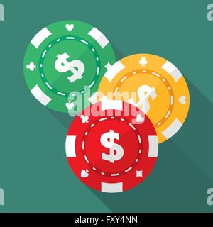 Set di casino gambling chips vettore icone piatta Illustrazione Vettoriale