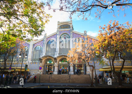 La facciata orientale e entrata a Valencia il Mercato Centrale, il Mercado Central e Plaza del Mercat, Valencia, Comunidad Valenciana Foto Stock