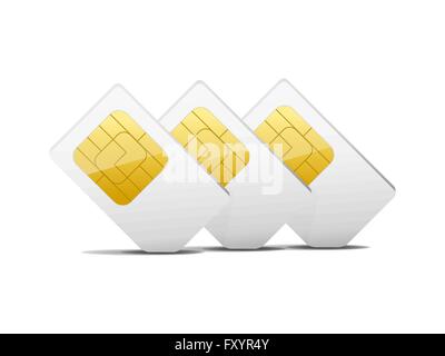 Tre grigio bianco carte SIM, illustrazione vettoriale Illustrazione Vettoriale