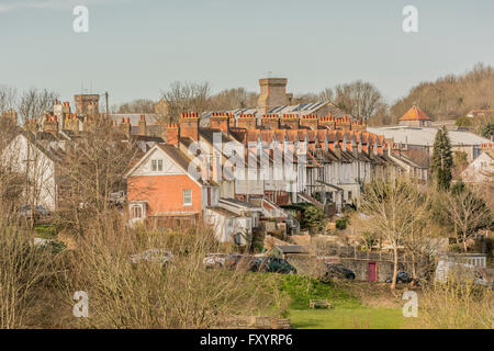 Alloggi urbani e back giardini - raffigurata qui in Lewes, East Sussex. Foto Stock