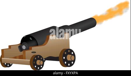 Un diciottesimo secolo lo sparo del cannone isolato su bianco Illustrazione Vettoriale