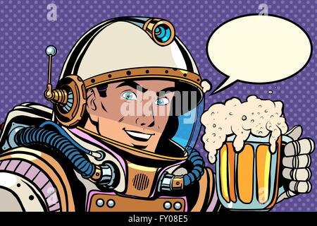 Astronauta con un boccale di birra di schiumatura Illustrazione Vettoriale