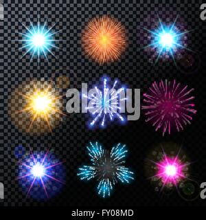 Illustrazione Vettoriale di fuochi d'artificio, salutate impostato su una superficie trasparente Ba Illustrazione Vettoriale