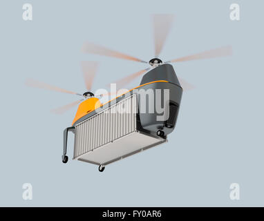 Drone che trasportano container volare nel cielo. 3D rendering immagine Foto Stock