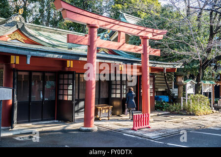 Torii gate in lo Shintoismo Hie Santuario nel quartiere Nagatacho, Chiyoda ward speciale di Tokyo, Giappone Foto Stock