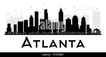 Atlanta skyline della città in bianco e nero la silhouette. Illustrazione Vettoriale. Piatto semplice concetto per il turismo presentazione, banner Illustrazione Vettoriale