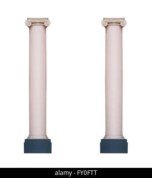 Due architettura classica colonna isolata su sfondo bianco Foto Stock