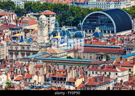 Panoramica aerea di Lione con il municipio. Lione, Rhone-Alpes, Francia. Foto Stock