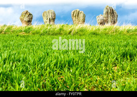 Duddo stone circle Northumberland, neolitico Foto Stock