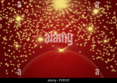 Rosso sfondo di Natale con brillanti stelle dorate. Foto Stock