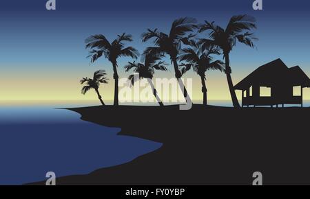 Silhouette di rifugio e di palm Illustrazione Vettoriale