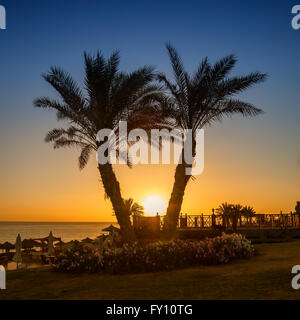 Tramonto sul Mar Rosso a Marsa Alam, Egitto Foto Stock