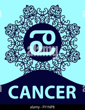 Segno zodiacale cancro. Abstract segno zodiacale per talismani, stampe tessili, tattoo illustrazione vettoriale sulla rotonda ornamentali lace pattern. Vettore astratti etnici tribali western zodiaco star sign su ornato mandala. Illustrazione Vettoriale