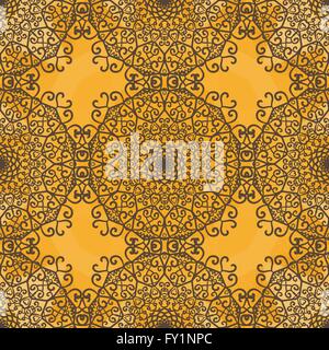 Senza cuciture ornamentali pattern su giallo texture. Infinite template vettoriale può essere utilizzata per la carta da parati, riempimenti, materiale tessile, tessuto, carta da imballaggio, texture di superficie. Stile ottomano design. Illustrazione Vettoriale