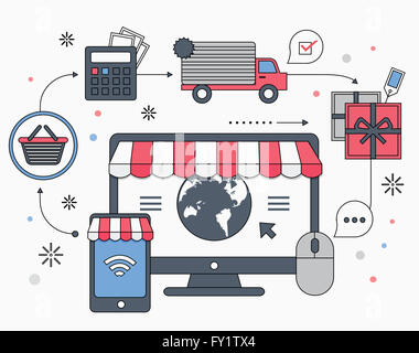 Processo di shopping online in illustrazione Foto Stock
