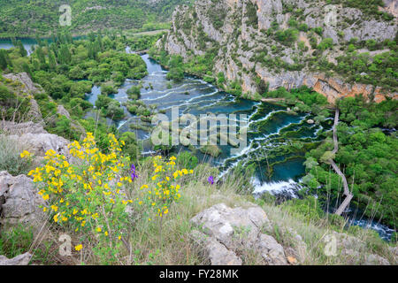 Le cascate del fiume Krka a cascata di Roski, Croazia Foto Stock