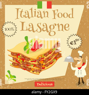 Cucina Italiana - lasagne. Menu di copertura. Pubblicità lasagne. Cucina Europea. Illustrazione. Foto Stock