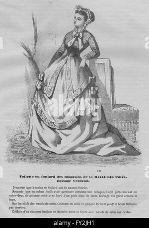 Moda: elegante signora parigina, antica stampa 1869 Foto Stock