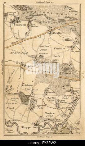 WALTON-ON-THAMES:Feltham,Sunbury,Shepperton,Staines,Chertsey,Heathrow, 1786 Mappa Foto Stock