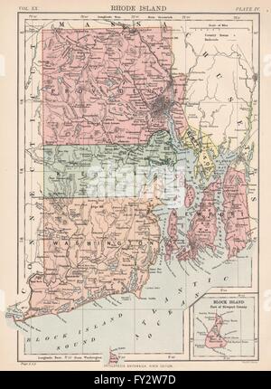 La Rhode Island: Stato mappa che mostra le contee & ferrovie. La provvidenza., 1898 Foto Stock