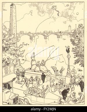 HEATH ROBINSON: Pranzo ora sul Tamigi Embankment. Picnic golf pesca, 1935 Foto Stock