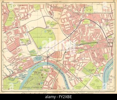 LONDON W:Ealing Brentford Acton Chiswick Bedford Park Kew Gunnersbury, 1925 Mappa Foto Stock