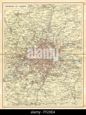 LONDON & Home Counties: ferrovie e strade. Bartolomeo, 1925 Vintage map Foto Stock