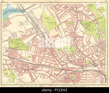 LONDON NW:Cricklewood Aerodrome Willesden Green Hampstead Brondesbury, 1930 Mappa Foto Stock