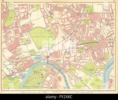 LONDON W:Ealing Brentford Acton Chiswick Bedford Park Kew Gunnersbury, 1930 Mappa Foto Stock