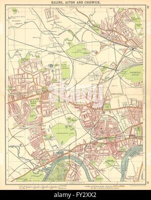LONDON W: Ealing Acton Chiswick Kew Brentford Willesden Alperton, 1921 mappa vecchia Foto Stock