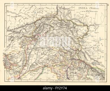 INDIA britannica a nord. Jammu Kashmir Punjab Himalaya. JOHNSTON, 1899 mappa vecchia Foto Stock