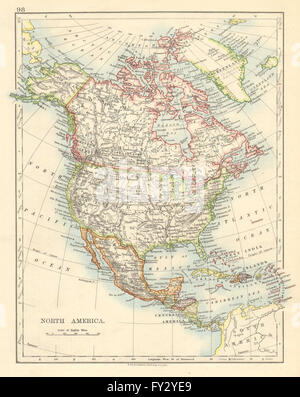 Nord America politica. La Groenlandia "danish America " STATI UNITI D'AMERICA CANADA MESSICO, 1899 Mappa Foto Stock