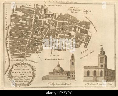 WALBROOK & DOWGATE REPARTI.City of London Cannon San BOWEN / NOORTHOUCK, 1772 Mappa Foto Stock