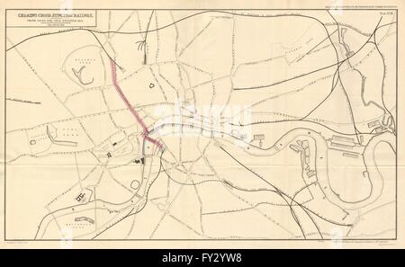 Proposta di CHARING CROSS JUNCTION RAILWAY.Northern Line precursore.Giles, 1855 Mappa Foto Stock