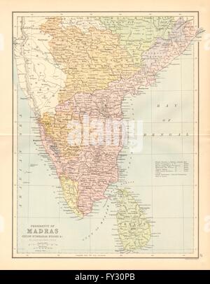 INDIA BRITANNICA SUD "Presidenza adras' Mysore Ceylon costa di Coromandel, 1876 Mappa Foto Stock