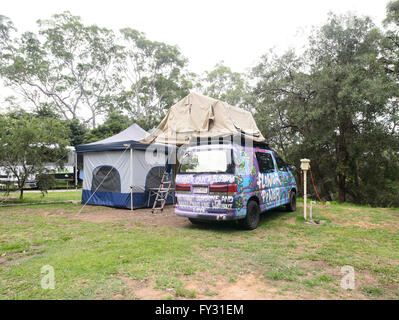 Caravan decorata come un marchio dalla società di noleggio camper malvagio, Nuovo Galles del Sud, Australia Foto Stock