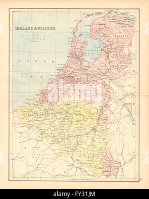 Il Benelux. "L'Olanda e Belgio". Le ferrovie. Il Lussemburgo. Bartolomeo, 1876 mappa vecchia Foto Stock