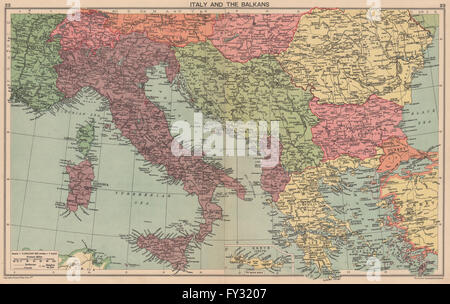 Guerra Mondiale 2: Italiano Istria Zara Lagosta Dodecaneso Albania. Balcani, 1940 Mappa Foto Stock