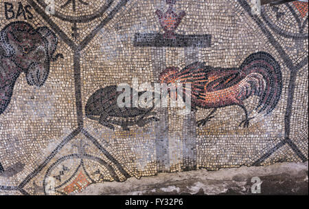 Paleocristiano di mosaico con simbologia animale, del IV secolo, esposto nella basilica di stile romanico, Aquileia, provincia di Udine Foto Stock