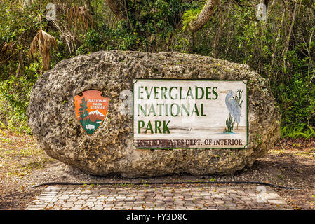 Segno di entrata nel Parco nazionale delle Everglades, Florida Foto Stock