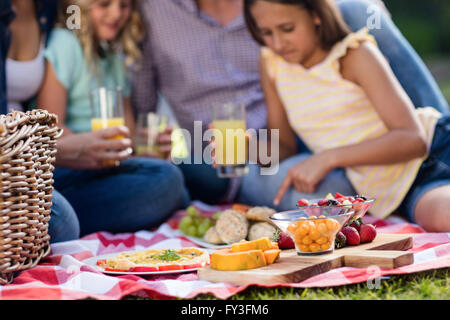 Famiglia avente un picnic Foto Stock